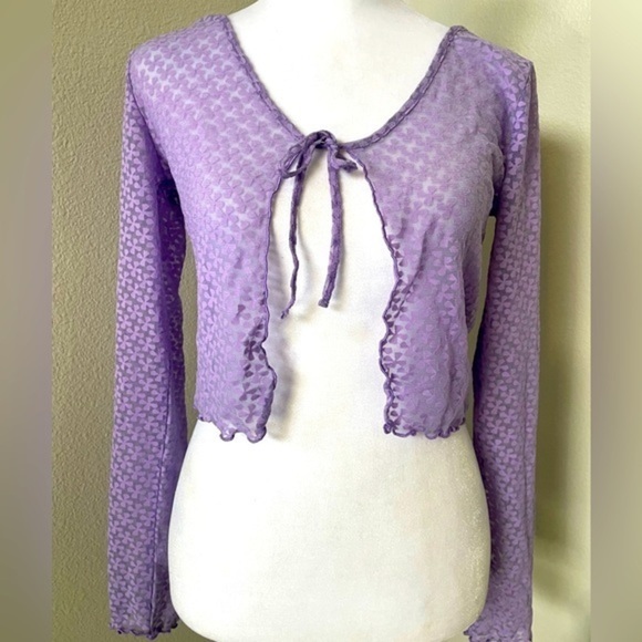 Purple Forever 21 tie up mesh patterned top - Picture 1 of 3